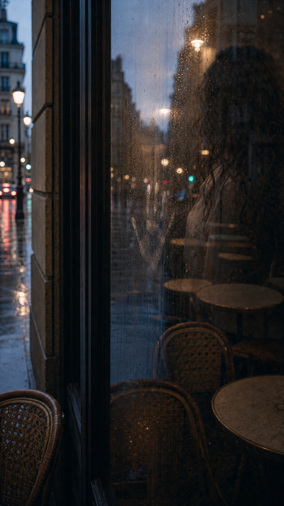 A trace of Leandra remaining in café glass after she leaves